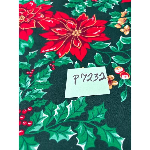 Vintage Christmas Fabric Country Red & Green Poinsettias & Holly Cotton Material - Picture 6 of 6